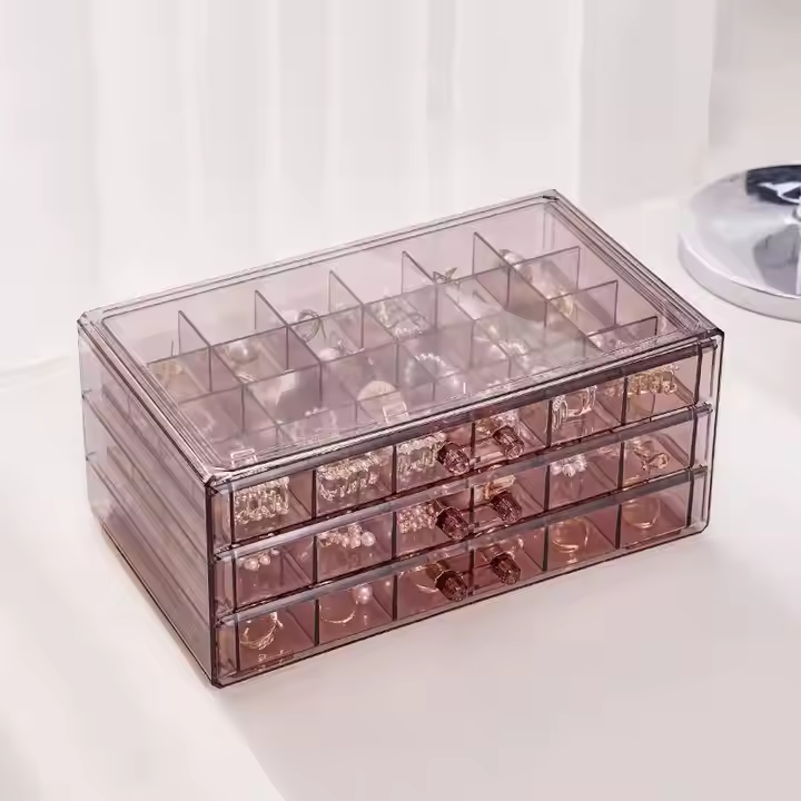 Clear Acrylic 3-Drawer 72-Compartment Jewellery Box