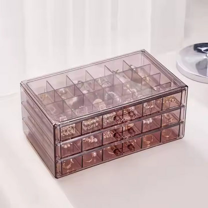 Clear Acrylic 3-Drawer 72-Compartment Jewellery Box