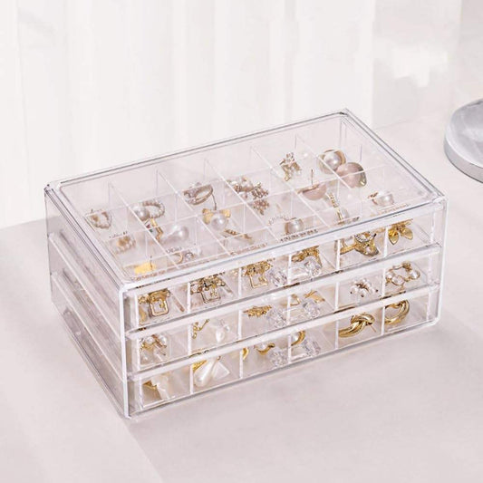 Clear Acrylic 3-Drawer 72-Compartment Jewellery Box
