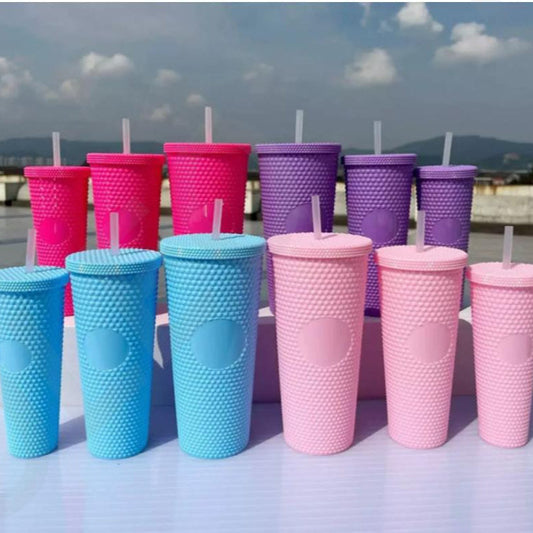 Solid Color Plastic Tumbler With Straw