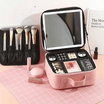 Portable Make Up Organizer Storage Box with LED Light and Mirror