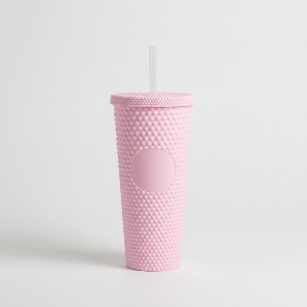 Solid Color Plastic Tumbler With Straw