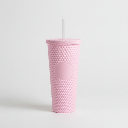 Solid Color Plastic Tumbler With Straw