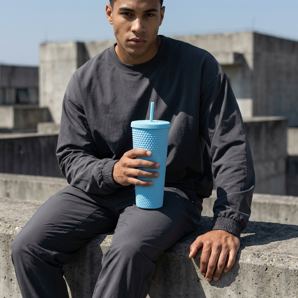 Solid Color Plastic Tumbler With Straw